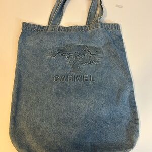 LARGE Blue Denim Tote with embossed Carmel Tree Design